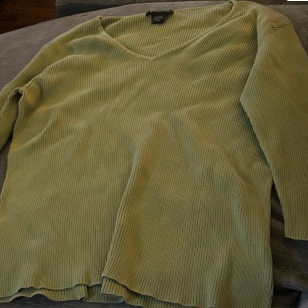 Eddie Bauer women's XXL ribbed V neck 3/4 sleeve sweater green